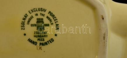 Zsolnay virágmintás porcelán hamutartó tálka, kézzel festett, jelzett, hibátlan, 12x8 cm