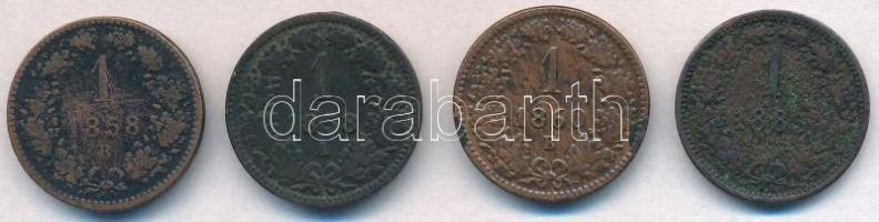 Vegyes: 1858B 1kr Cu + 1860B 1kr Cu + Ausztria 1858A 1kr Cu + 1885. 1kr Cu T:2-,3 patina