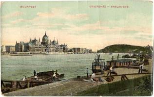 Budapest, Budai rakpart, Országház, Schwarcz I. kiadása (fa)