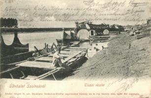 1906 Szolnok, Tiszai részlet lakóhajókkal. Kiadja Szigeti H. fényképész (r)