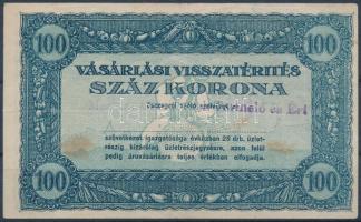 ~1920. 100K "Vásárlási visszatérítés" "Magyar Cserkészet Termelő és Ért." felülbélyegzéssel T:III