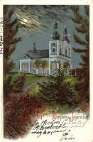 Krnov, Jägerndorf; Cvilín / Burgberg, church, litho (EK)