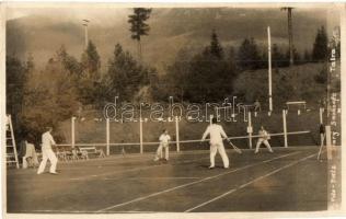 Ótátrafüred, Stary Smokovec, Alt-Schmecks; páros teniszezők / tennis doubles, tennis court, Fot. Dietz photo (ragasztónyomok / glue marks)