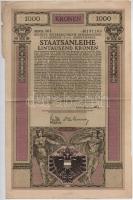 Budapest 1926. "A Polgári Bank és Kereskedelmi Részvénytársaság" ideiglenes elismervénye egy darab 10P névértékű részvényről, szárazpecséttel + 1941. "4%-kal kamatozó Állami Nyereménykölcsön" fél részkötvénye 100P-ről (2x), szárazpecséttel, szelvényekkel + Ausztria / Bécs 1917. "Sechste Österreichische Kriegsanleihe (Hatodik Osztrák Hadikölcsön)" kölcsönkötvény 1000K-ról, szelvényekkel T:II