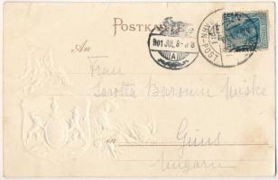 Bad Liebenzell, Carl Schonwalter, Cannstatt. Hunting dogs with coat of arms, Emb. litho (small tear)