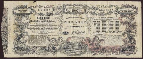 Ausztria 1851. Lotterie (Sorsjegy) Radetzky Alapítvány I.Osztály 3Fl árban T:2/3 RR!!