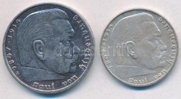 Német Harmadik Birodalom 1938A 2M Ag + 5M Ag "Hindenburg" T:2 German Third Reich 1938A 2 Mark Ag + 5 Mark Ag "Hindenburg" C:XF