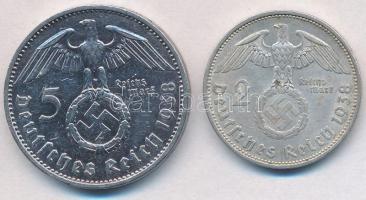Német Harmadik Birodalom 1938A 2M Ag + 5M Ag "Hindenburg" T:2
German Third Reich 1938A 2 ...