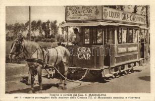 Certosa di Pavia, Tranvia a cavalli del Cav. Enrico Maddalena per il trasporto passeggieri dalla stazione della Certosa F.S. al Monumento omonimo e vicaversa / horse drawn tram for passenger transport