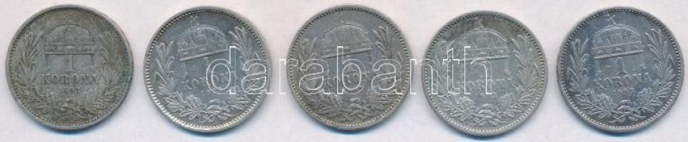 1893KB 1K Ag "Ferenc József" (5x) T:2,2- patina