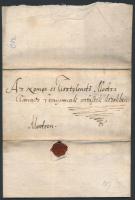 1617 Kevy István nagyszombati polgár magyar nyelvű levele Modor (ma: Modra, Szlovákia) város tanácsához személyes ügyekben, a külzeten rányomott viasz gyűrűspecséttel