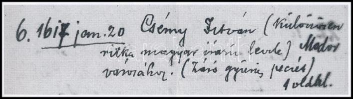 1617 Kevy István nagyszombati polgár magyar nyelvű levele Modor (ma: Modra, Szlovákia) város tanácsá...