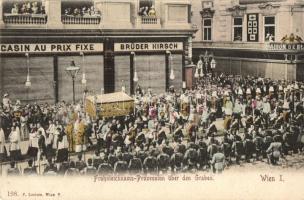 Vienna, Wien I. Frohnleichnams-Prozession über den Graben. P. Leclerc / Corpus Christi procession, Magasin au Prix Fixe von Brüder Hirsch, shops