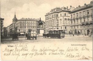 Vienna, Wien; Schwarzenbergplatz / square, horse drawn tram. B.K.W.I. No. 21. (EK)