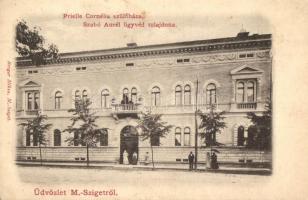 Máramarossziget, Sighetu Marmatei; Prielle Kornélia szülőháza, Szabó Aurél ügyvéd tulajdona, Berger Miksa kiadása / birth house of Cornelia Prielle (EK)