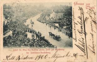 1900 Vienna, Wien; Fahrt Sr. Maj. des Kaisers Franz Josef zur Eröffnung der Jubiläums-Ausstellung / Franz Joseph's cart to the opening of the jubilee exhibition