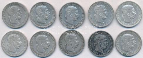 Ausztria 1893-1895. 1K Ag "Ferenc József" (10x) T:2,2- patina Austria 1893-1895. 1 Corona Ag "Franz Joseph" (10x) C:XF,VF patina