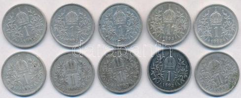 Ausztria 1893-1895. 1K Ag "Ferenc József" (10x) T:2,2- patina
Austria 1893-1895. 1 Corona...