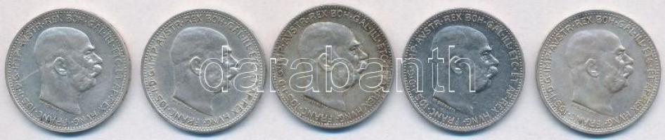 Ausztria 1912-1915. 1K Ag "Ferenc József" (5x) T:2 Austria 1912-1915. 1 Corona Ag "Franz Joseph" (5x) C:XF