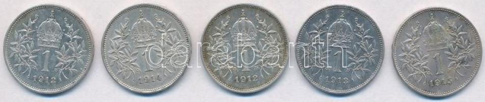 Ausztria 1912-1915. 1K Ag "Ferenc József" (5x) T:2
Austria 1912-1915. 1 Corona Ag "F...