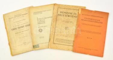 4 db füzet - Dr. Lukinich Imre: Honisme és helytörténet. Bp., 1928, Historia; Budapest székesfőváros csatornázási rendelete. Bp., 1936, Athenaeum; Balkányi Béla: A Dunai út fejlesztése és keleti gazdasági érdekeink. Bp., 1916, Pesti Lloyd. Kiadói papírkötés, kötetenként változó állapotban.