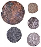 5db-os Árpád-házi tétel, benne: 1095-1116. Denár Ag "Kálmán" (0,28g) + 1141-1162. Denár Ag...