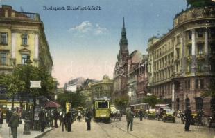 Budapest VII. Erzsébet körút, villamosok, automobilok (kopott sarkak / worn corners)