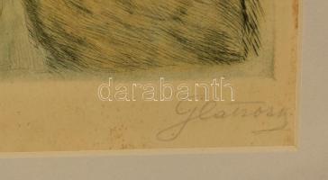 Glatz Oszkár (1872-1958): Lányok, színezett rézkarc, papír, jelzett, paszpartuban, üvegezett fa kere...