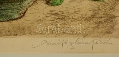 Biai-Föglein István (1905-1974): Virágok, színezett rézkarc, papír, jelzett, paszpartuban, üvegezett...