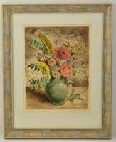 Biai-Föglein István (1905-1974): Virágok, színezett rézkarc, papír, jelzett, paszpartuban, üvegezett...