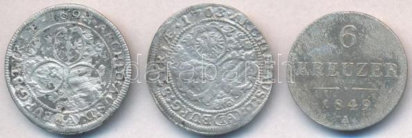 Ausztria 1698IA 3kr Ag "I. Lipót" (1,4g) + 1703IA 3kr Ag "I. Lipót" (1,1g) + 184...