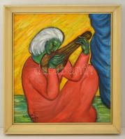 Kelemen Éva (?-?): Akkordok, olaj, farost, keretben, 49×43 cm