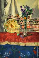 Duray Tibor (1912-1988): Asztali csendélet. Tempera, papír, jelzett, 43×30 cm