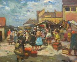 Kássa Gábor (1893-1961): Zuglói piac részlet. Olaj, karton, jelzett, üvegezett keretben, 28×38 cm