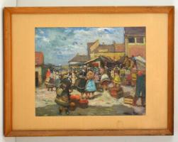 Kássa Gábor (1893-1961): Zuglói piac részlet. Olaj, karton, jelzett, üvegezett keretben, 28×38 cm
