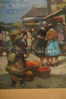 Kássa Gábor (1893-1961): Zuglói piac részlet. Olaj, karton, jelzett, üvegezett keretben, 28×38 cm