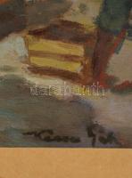 Kássa Gábor (1893-1961): Zuglói piac részlet. Olaj, karton, jelzett, üvegezett keretben, 28×38 cm