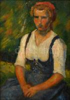 Czencz János (1885-1960): Piros fejkendős lány. Olaj, vászon, festék hibákkal, jelzett, keretben, 60×40 cm