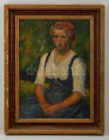 Czencz János (1885-1960): Piros fejkendős lány. Olaj, vászon, festék hibákkal, jelzett, keretben, 60...