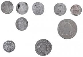 Német Államok vegyes váltópénz tétel, benne: Német Államok / Szilézia 1698CB 1kr Ag (0,73g) + 1700FN 1kr Ag (0,74g) + 1701CB 1kr Ag (0,63g) + 1702CB 1kr Ag "I. Lipót" (0,72g) + Nürnberg 1709. 1kr Ag (0,65g) + Pfalz-Birkenfeld-Zweibrücken 1764M 10kr Ag "IV. Krisztián" (3,76g) + Bajorország 1808. 6kr Ag "IV. Miksa József" (2,66g) + Hamburg 1855. Sechsling (6pf) Ag + 1855A 1Sch Ag (0,71g/1,02g) T:2-3 German States coin lot, including: Silesia 1698CB 1 Kreuzer Ag (0,73g) + 1700FN 1 Kreuzer Ag (0,74g) + 1701CB 1 Kreuzer Ag (0,63g) + 1702CB 1 Kreuzer Ag "Leopold I" (0,72g) + Nurnberg 1709. 1 Kreuzer Ag (0,65g) + Pfalz-Birkenfeld-Zweibrücken 1764M 10 Kreuzer "Christian IV" (3,76g) + Bavaria 1808. 6 Kreuzer Ag "Maximilian IV Josef" (2,66g) + Hamburg 1855. Sechsling (6 Pfennig) Ag + 1855A 1 Schilling Ag (0,71g/1,02g) C:XF-F