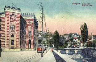 Sarajevo, Quaipartie / Apelova obala / quay, tram (Rb)