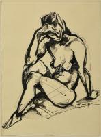 Zsögödi Nagy Imre (1893-1976): Akt tanulmány 1975. Tus, papír, jelzett, üvegezett keretben, 41×31 cm