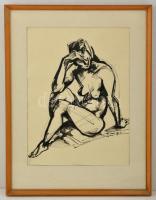 Zsögödi Nagy Imre (1893-1976): Akt tanulmány 1975. Tus, papír, jelzett, üvegezett keretben, 41×31 cm