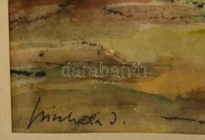 Pirchala Imre (1904-1984): Utca részlet. Akvarell-tus, papír, jelzett, üvegezett keretben, 48×33 cm