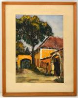 Pirchala Imre (1904-1984): Utca részlet. Akvarell-tus, papír, jelzett, üvegezett keretben, 48×33 cm