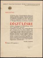 1935 Meghívó a Pázmány Péter Tudományegyetem díszülésére Kornis Gyula rektor aláírásával, dombornyom...