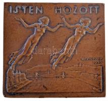 Beck Ötvös Fülöp (1873-1945) 1930. "Buda-Pest / Isten hozott" Br plakett (68x64mm) T:2 kis...