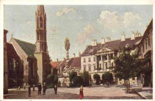 Sopron, Ferenc József tér és Vármegyeház. Hausner H. Művészlevelezőlapja