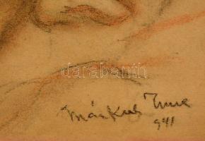 Márkus Imre (1872-?): Önarckép ülő akttal 1941. Vegyes technika, papír, jelzett, 42×30 cm