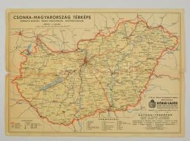 cca 1920 Csonka-Magyarország, vármegyei beosztás, vasútvonalak, autó-főútvonalak, 1:150000, a hajtások mentén szakadásokkal, 34×48 cm